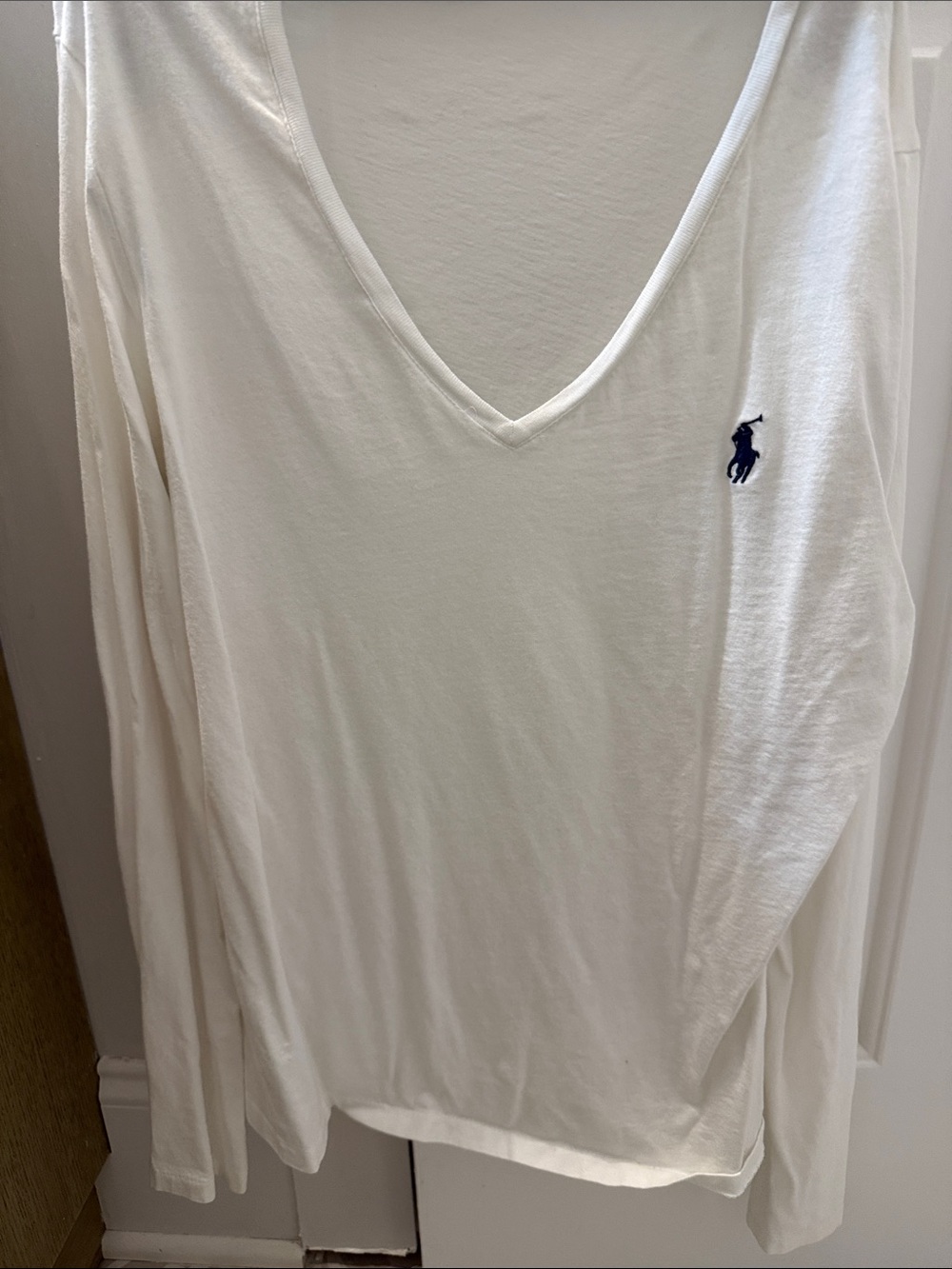 Ralph Lauren White V-Neck Long Sleeve Top with Navy Pony. Worn once